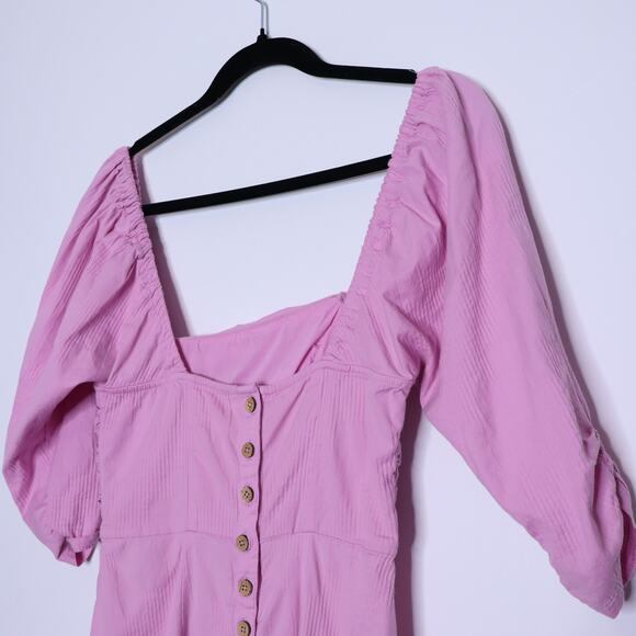 FREE PEOPLE Looking Stunning Midi Dress Pink Ruched Low Back Slit Hem Women's XS - Picture 9 of 15